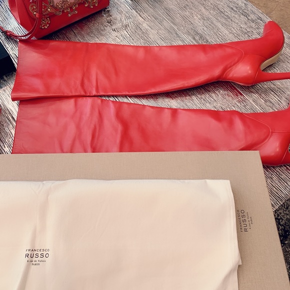 Over The Knee Red Leather Boots 39 - Picture 3 of 8